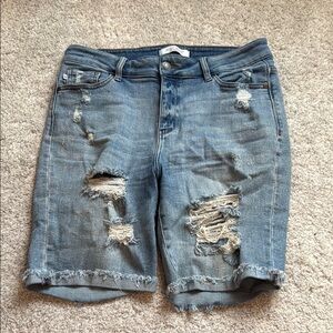 Denim Distressed Women’s Shorts - Light Blue